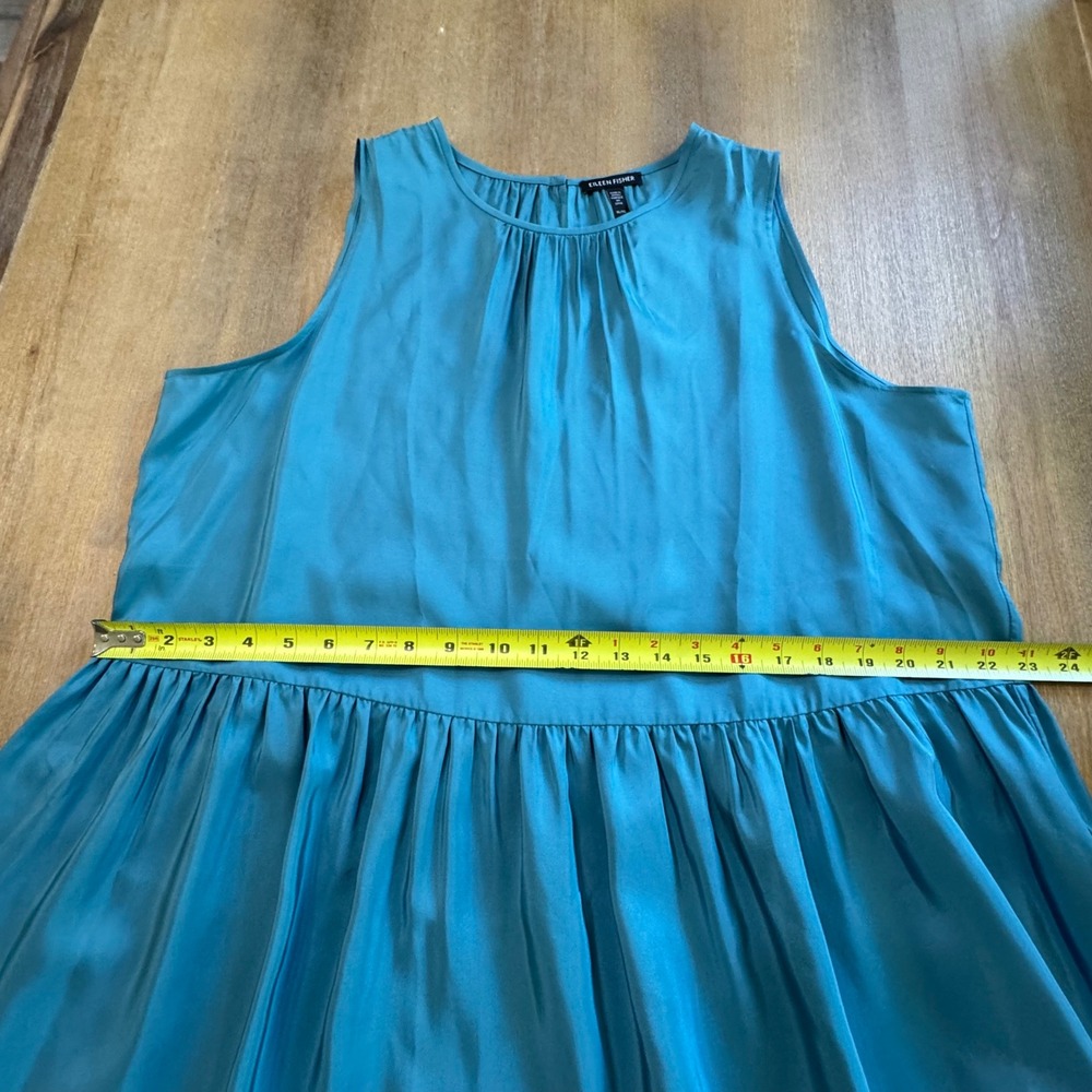Eileen Fisher Silk Sleeveless Tiered Maxi Dress Teal Blue Size Xl‎ - Picture 6 of 13